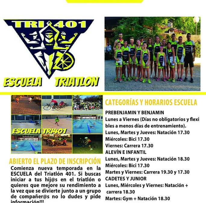 Abierto el plazo de inscripción de la «ESCUELA DE TRIATLÓN 401» Y CLUB TRIATLÓN 401